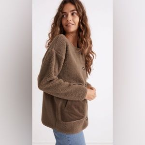 Madewell Resourced Fleece Cardigan Jacket in Cargo Green